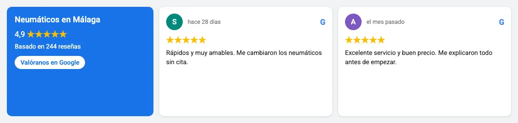 Opiniones en Google de un taller de Málaga